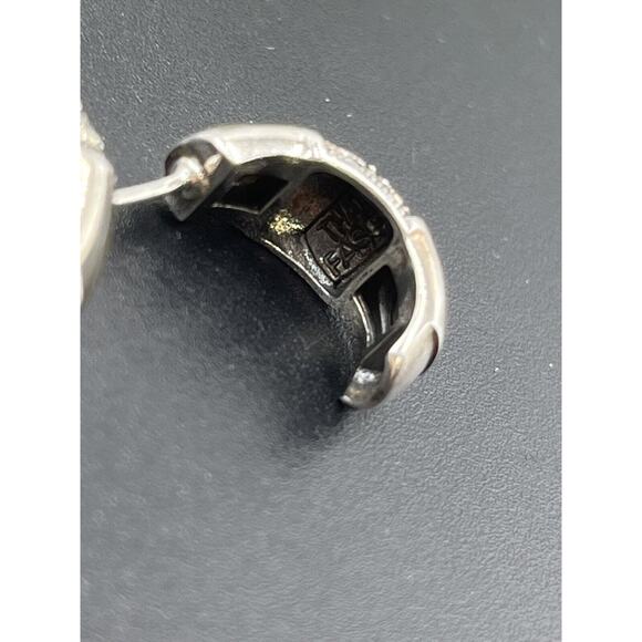 FAS DESIGNER Abalone & Marcasite 925 J-Hoop Post Pierced Earrings 5.30g - Picture 5 of 11